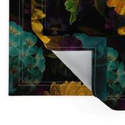 Vintage Summer Romanticism: Maximalism heritage moody Florals - Antiqued burgundy Roses and Nostalgic Gothic Mystic Night 3- Antique Botany Wallpaper and Victorian Goth Mystic inspired black