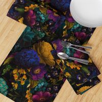 Vintage Summer Romanticism: Maximalism heritMoody Florals - Antiqued burgundy Roses and Nostalgic Gothic Mystic Night 3- Antique Botany Wallpaper and Victorian Goth Mystic inspired black