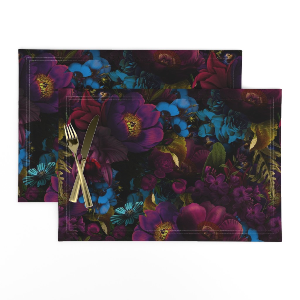 Vintage Blue  Purple Summer Night Romanticism: Maximalism Moody Florals  for a powder room - Antiqued purple Roses and Nostalgic - Gothic Mystic Night-  Antique Botany Wallpaper and Victorian Goth Mystic inspired 