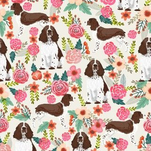 Floral English springer Spaniel fabric dog pattern, spring spaniel fabric, dog fabric, pet dog floral fabric, dog pattern, cute dog - cream