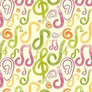 ear worms with clef and notes