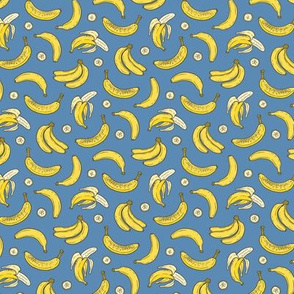 Bananas Summer Fruits on Blue Tiny Small 1 inch