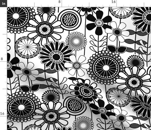 Black White Flowers - Mid Century Modern - Spoonflower
