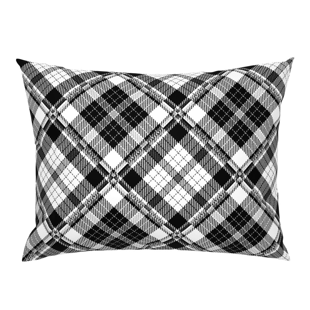 Large Scale Black and White Plaid Counterchanged Diamond Checkerboard