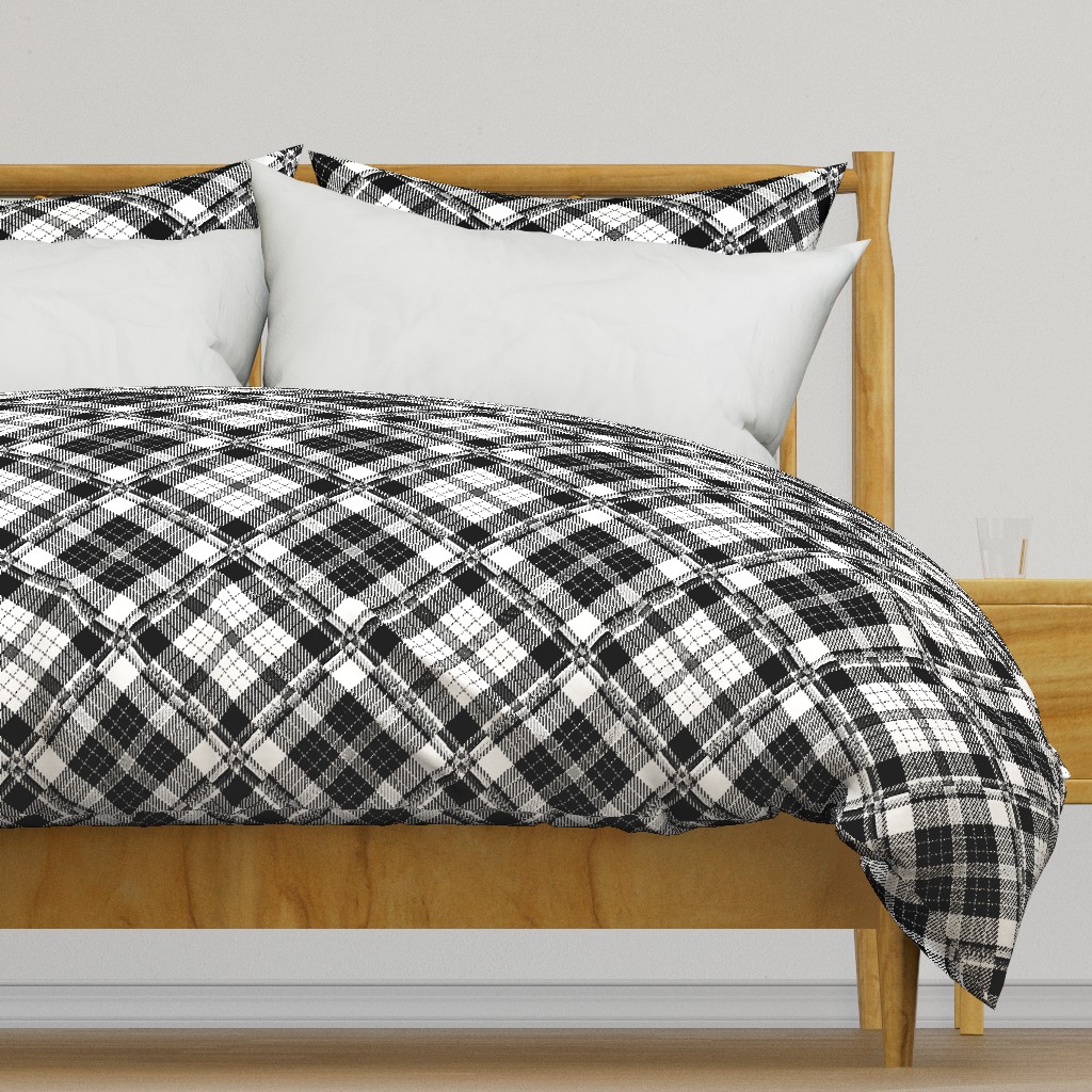 Large Scale Black and White Plaid Counterchanged Diamond Checkerboard