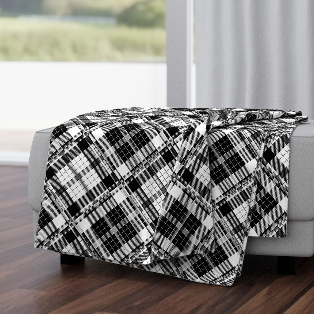 Large Scale Black and White Plaid Counterchanged Diamond Checkerboard