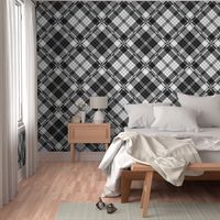 Large Scale Black and White Plaid Counterchanged Diamond Checkerboard