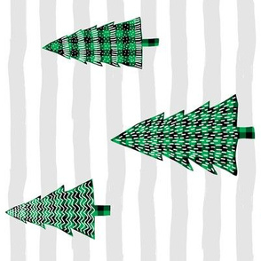 8" Plaid Green Winter Trees with Stripes 90 degrees