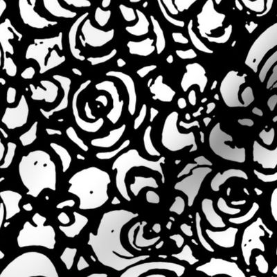 Painterly Floral Large scale Black and White