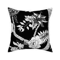 Black and White Peony Branch Mural