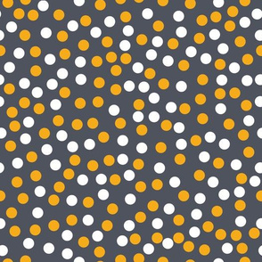 Gold and white circles on grey background