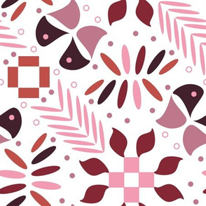Abstract pink flowers and butterflies