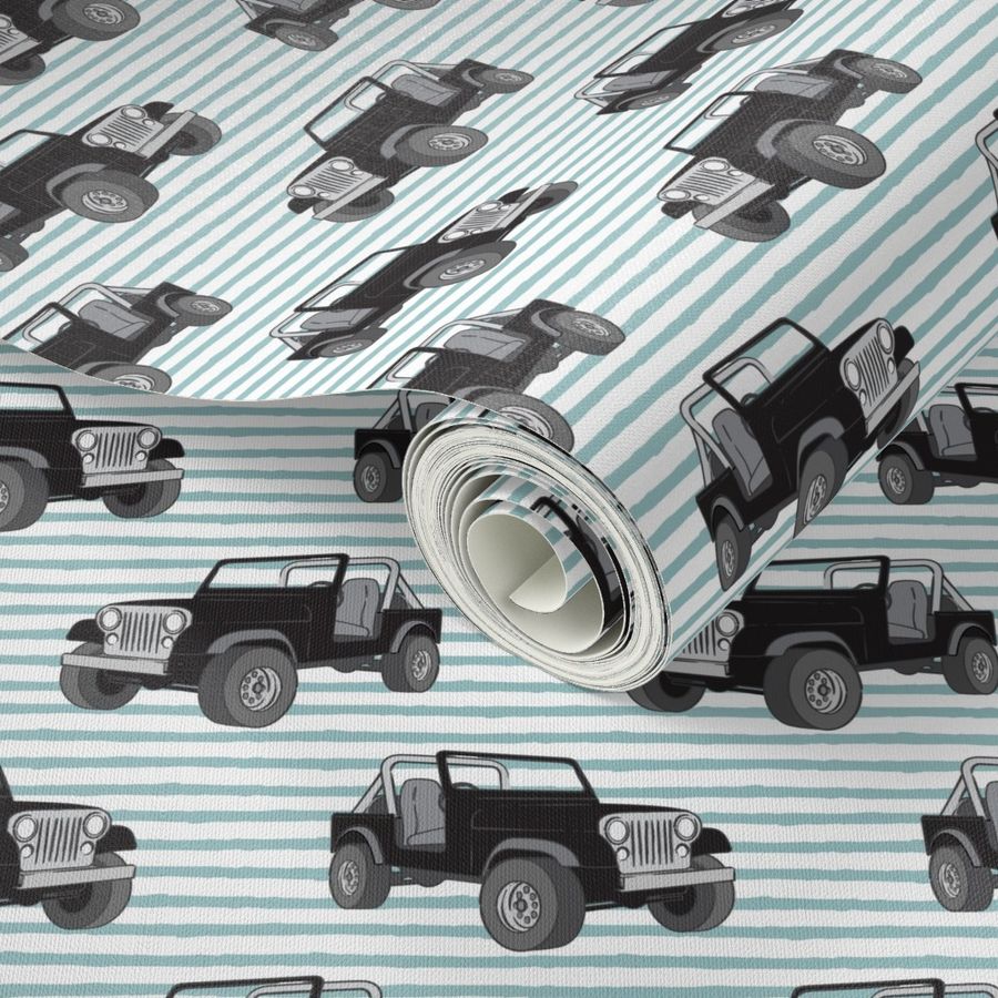 jeeps - black on dusty blue stripes