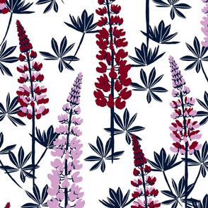 Lupine Fields - navy orchid burgundy red - extra large scale