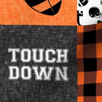 touch down - football wholecloth - orange and black - college ball -  plaid  C18BS