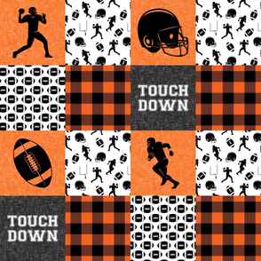 touch down - football wholecloth - orange and black - college ball -  plaid  C18BS