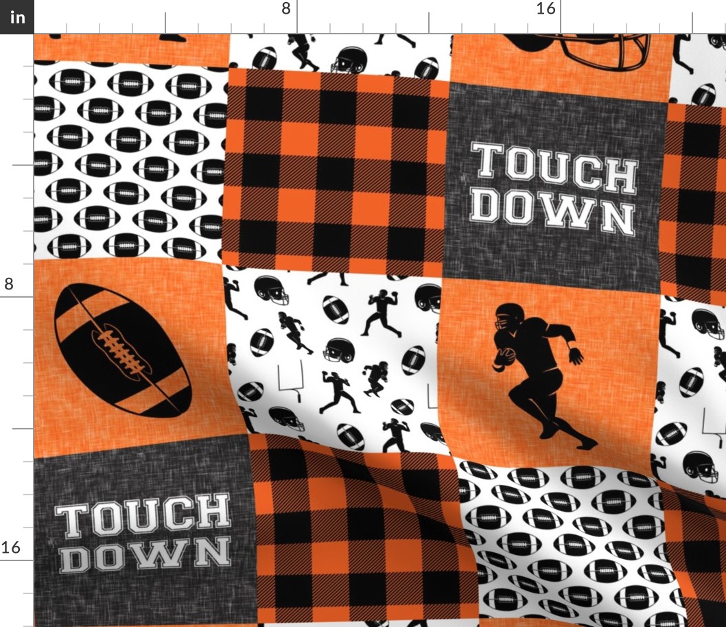 touch down - football wholecloth - orange and black - college ball -  plaid  C18BS