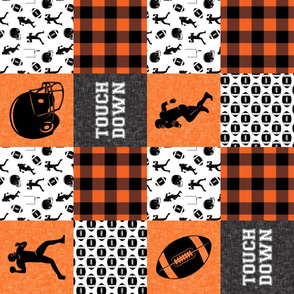 touch down - football wholecloth - orange and black - college ball -  plaid (90) C18BS