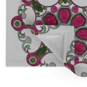 Red Violet ,Green medallion on silver