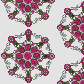 Red Violet ,Green medallion on silver