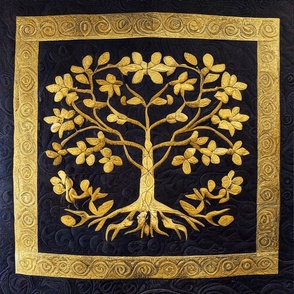 18" Ancient Rustic Blue and  Gold Tree of LIfe by kedoki