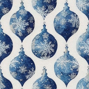 Christmas Ornaments Covered with Snowflakes in Blue Toile by kedoki