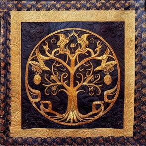 18" Ancient Rustic Blue and Gold Tree of LIfe by kedoki