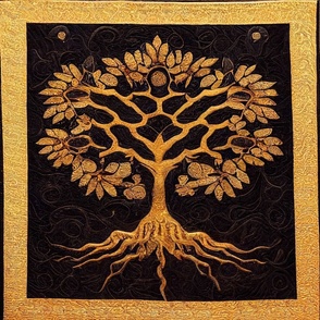 18" Ancient Rustic Gold Black Tree of Life by kedoki