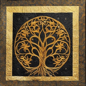 18" Ancient Rustic Round Gold Tree of LIfe by kedoki