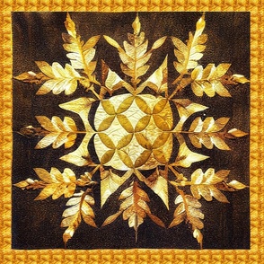 18 " Ornate Rustic Ancient Gold Leaves Pillow by kedoki