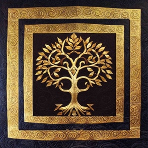 18" Quilt Ancient Rustic Gold Tree of LIfe by kedoki
