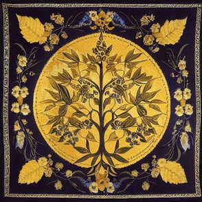 18" Tree of LIfe Gold BLue Embroidery by kedoki