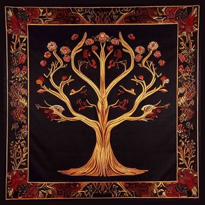 18" Tree of LIfe Red Gold Black Embroidery by kedoki