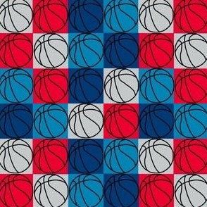Basketball Checkerboard in Blue Silver Red and Navy