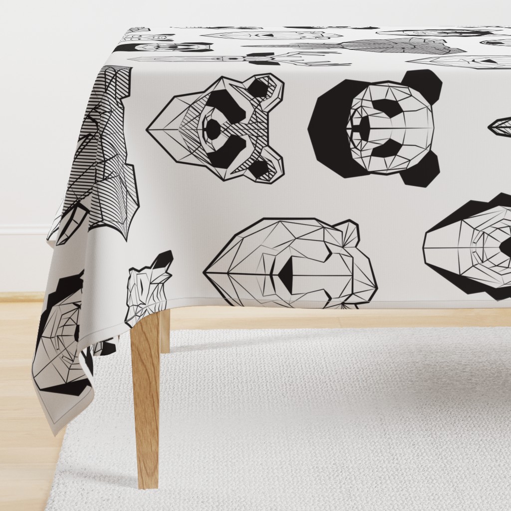 Jumbo large scale // Friendly Geometric Animals // white background black and white deers bears foxes wolves elephants raccoons lions owls and pandas