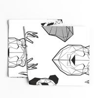 Jumbo large scale // Friendly Geometric Animals // white background black and white deers bears foxes wolves elephants raccoons lions owls and pandas