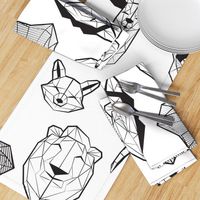 Jumbo large scale // Friendly Geometric Animals // white background black and white deers bears foxes wolves elephants raccoons lions owls and pandas