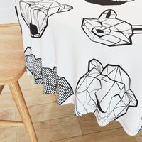 Jumbo large scale // Friendly Geometric Animals // white background black and white deers bears foxes wolves elephants raccoons lions owls and pandas