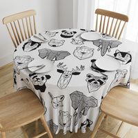 Jumbo large scale // Friendly Geometric Animals // white background black and white deers bears foxes wolves elephants raccoons lions owls and pandas