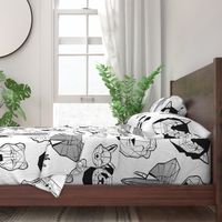 Jumbo large scale // Friendly Geometric Animals // white background black and white deers bears foxes wolves elephants raccoons lions owls and pandas