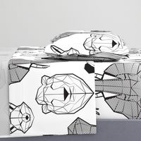 Jumbo large scale // Friendly Geometric Animals // white background black and white deers bears foxes wolves elephants raccoons lions owls and pandas