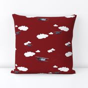 Vintage Planes on Red Medium Scale repeat