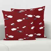 Vintage Planes on Red Medium Scale repeat