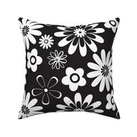 Retro 70s Black and White Geometric Floral Large Scale 