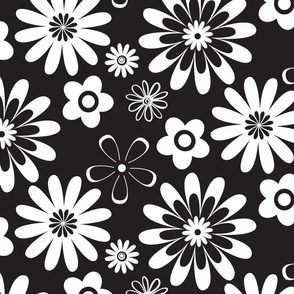 Modern Black and White Geometric Floral Large Scale 