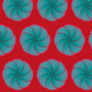 Turquoise flowers over red background