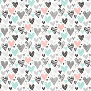 Hearts Geometrical Love Valentine Black&White Mint Peach Tiny Small 0,75 inch