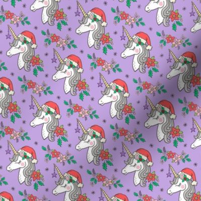 Christmas Unicorn on Purple Smaller 2 inch