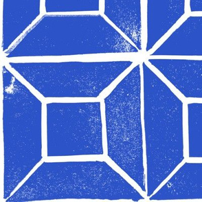 Geometric lino  print - cobalt paint swatch