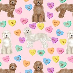 Cute Valentines Day Labradoodle Dog Hearts fabric - labradoodle fabric, valentines day dog fabric, dog fabric, labradoodles, cute dogs - pink